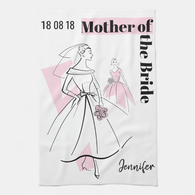 Fashion Bride Pink Group Mother of Bride Tea Towel (Vertical)