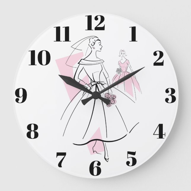 Fashion Bride Pink Group numbers clock round (Front)