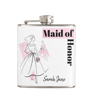 Fashion Bride Pink Maid of Honour Name flask