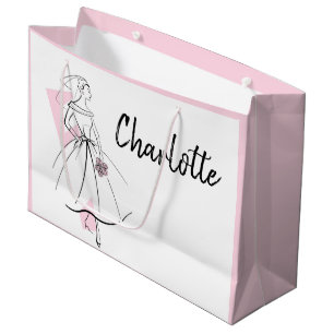 Fashion Bride Pink Name gift bag large pink
