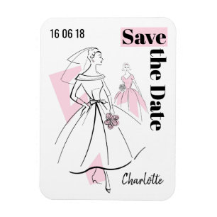 Fashion Bride Pink Save the Date flexible magnet