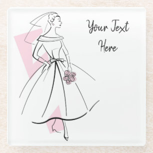 Fashion Bride Pink Text coaster glass