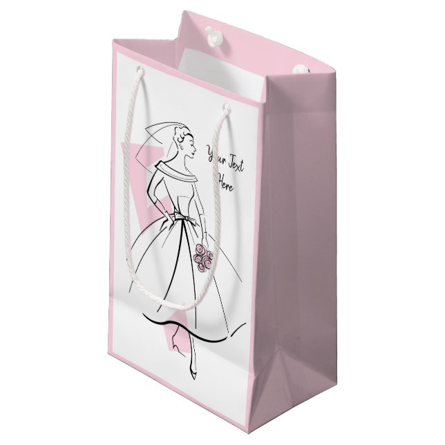 Fashion Bride Pink Text gift bag small pink (Front Angled)
