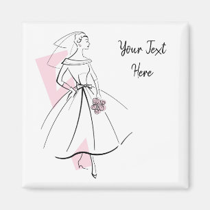 Fashion Bride Pink Text magnet square
