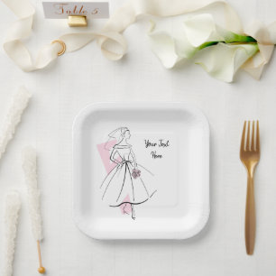 Fashion Bride Pink Text square Paper Plate