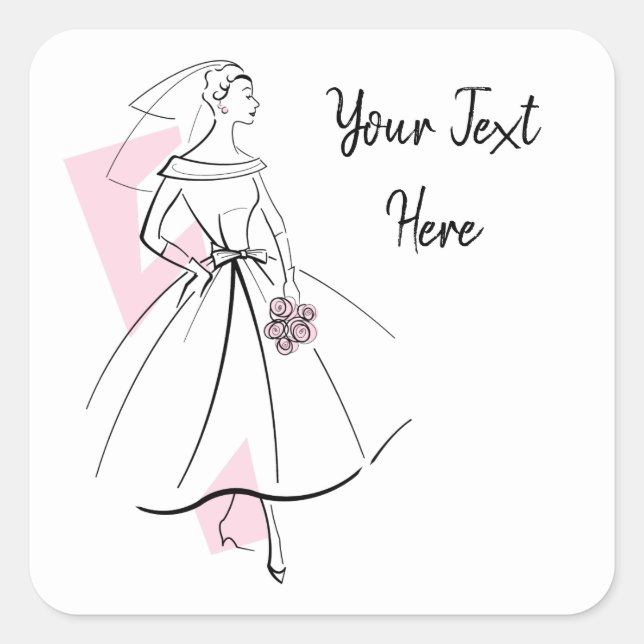 Fashion Bride Pink Text square Sticker (Front)