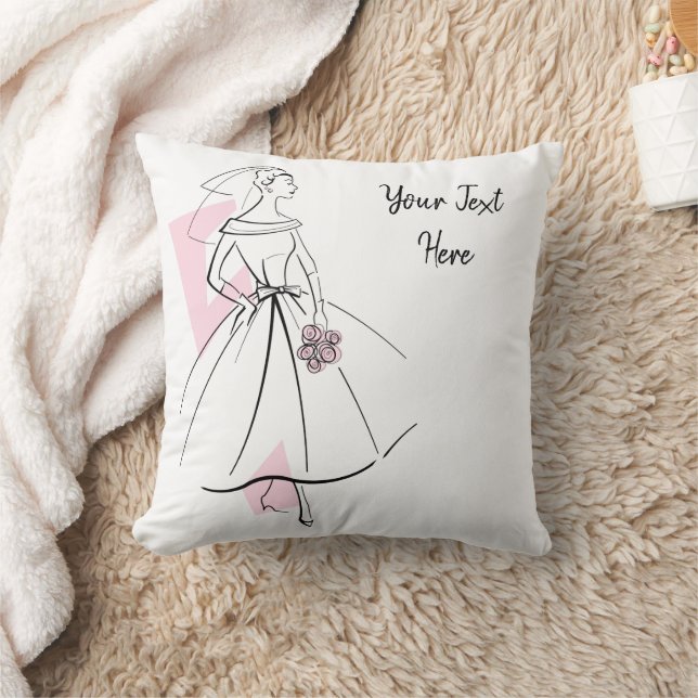 Fashion Bride Pink Text throw pillow pink back (Blanket)