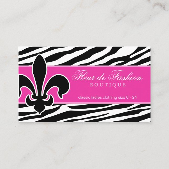 Fashion Business Card Fleur de lis zebra pink (Front)