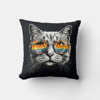 fashion cat with rainbow glasses cushion