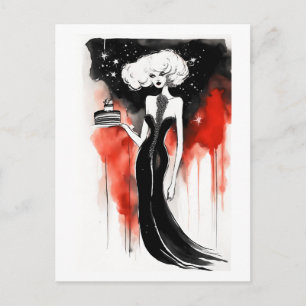 Fashion Celebration. Beautiful woman with cake Postcard