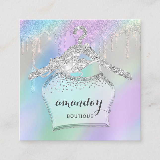 Fashion Cloth Hanger Dress  Boutique Drips Blue  Square Business Card (Front)