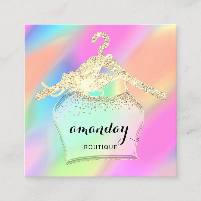 Fashion Cloth Hanger Dress  Boutique Holograph QR  Square Business Card (Front)