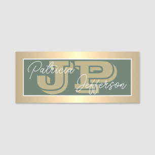 Fashion Colour Sage Green & Luxury Gold Monogramme Name Tag