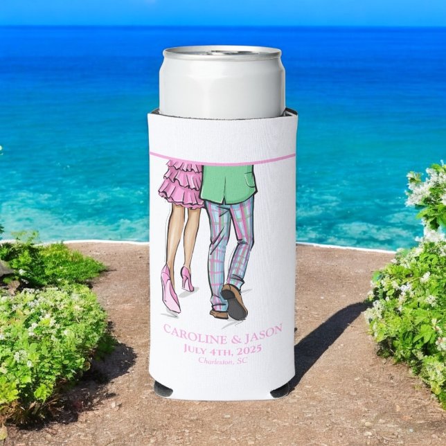 Fashion Couple Red Lobster Shower Wedding Seltzer Can Cooler (Creator Uploaded)