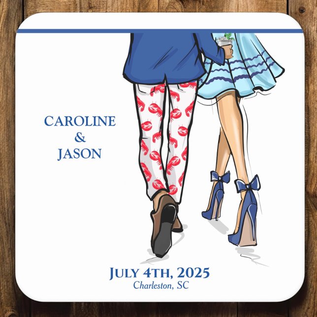 Fashion Couple Red Lobster Shower Wedding Square Paper Coaster (Creator Uploaded)