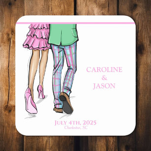 Fashion Couple Red Lobster Shower Wedding Square Paper Coaster