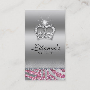 Fashion Crown Salon Spa Silver Pink Crystal Appointment Card
