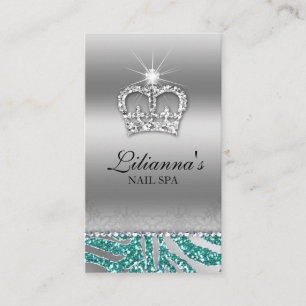 Fashion Crown Salon Spa Silver Teal Crystal Appointment Card