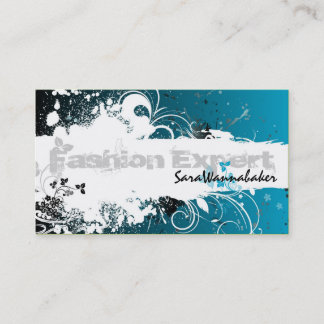 Fashion Design Business Card Grunge Splatter Blue