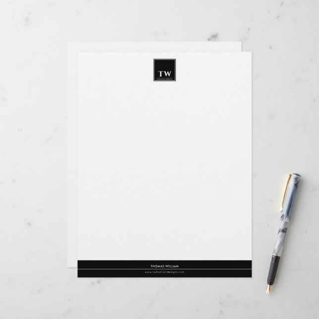 Fashion Designer Black Custom Letterhead (Front/Back In Situ)