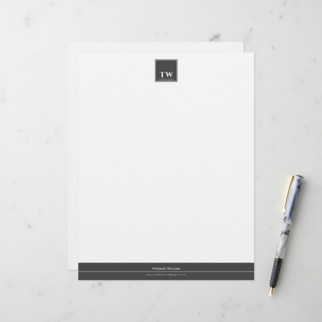 Fashion Designer Black Custom Letterhead (Front/Back In Situ)