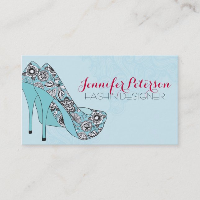 Fashion Designer Elegant Floral Stiletto Shoes 2 Business Card (Front)
