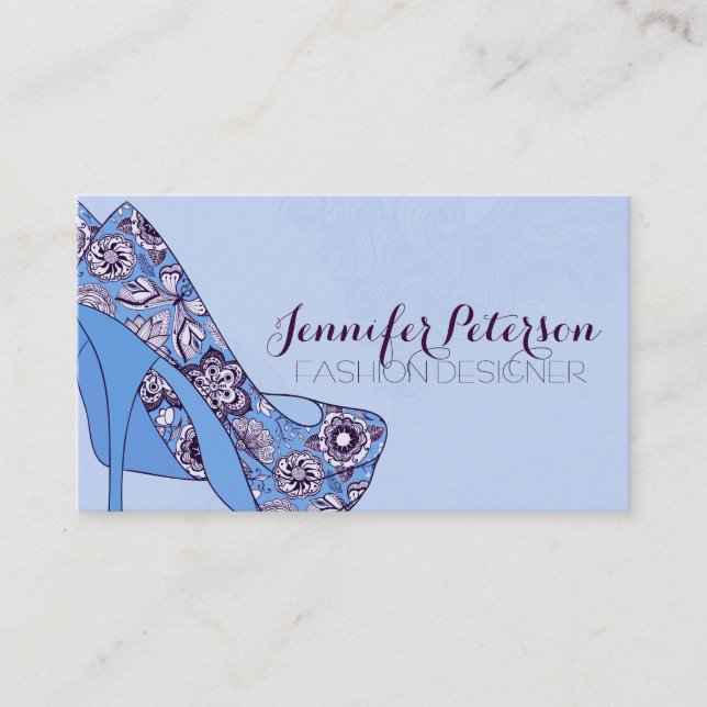Fashion Designer Elegant Floral Stiletto Shoes Business Card (Front)