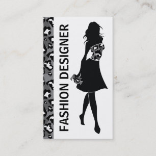 Fashion designer girl black grey panther print business card