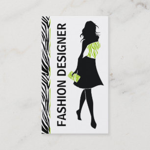 Fashion designer girl lime green white zebra print business card