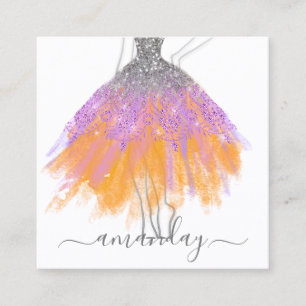 Fashion Designer Grey Glitter Dress Logo QR White Square Business Card