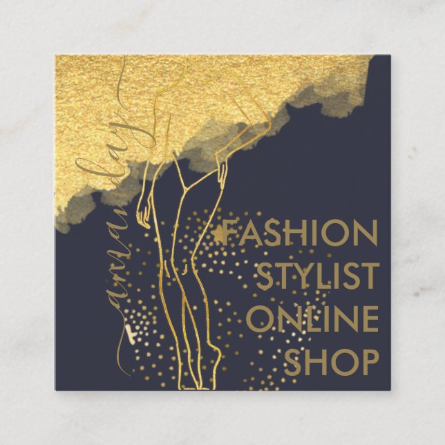 Fashion Designer Logo QR Body SHAPE Stylist Golden Square Business Card (Front)