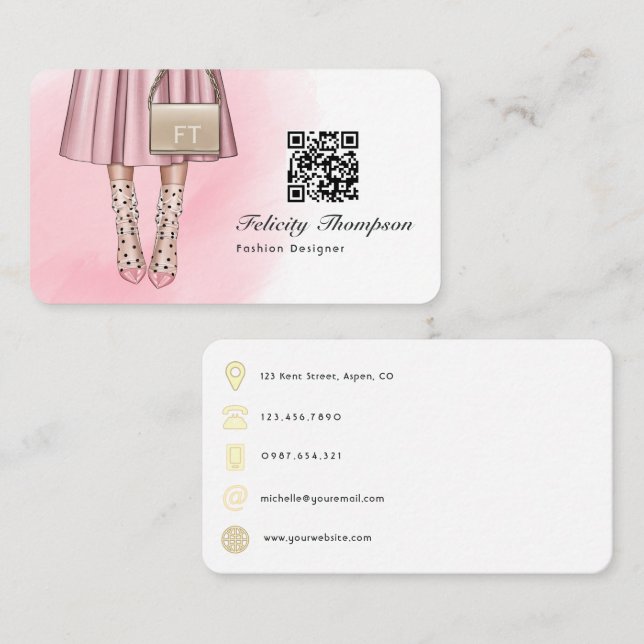 Fashion Designer Monogram QR Code Business Card (Front/Back)