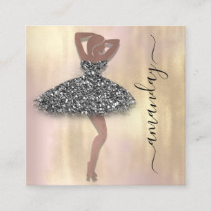 Fashion Designer Shop Rose Black Dress QR Code Square Business Card