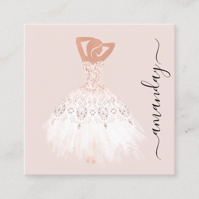 Fashion Designer Shop Rose Dress Logo QR Code  Square Business Card (Front)