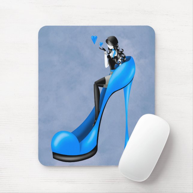 Fashion Diva in blue Stiletto  Mouse Pad (With Mouse)
