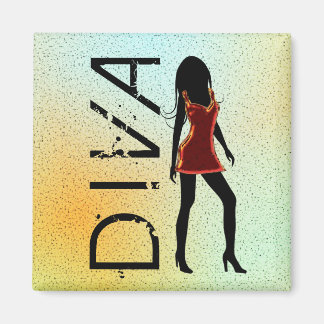 Fashion Diva in Red Dresss Custom Square Magnets