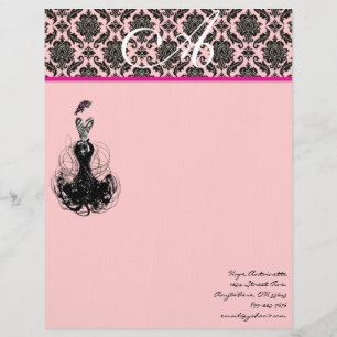 Fashion Diva Pink Raspberry Monogram Damask Personalized Letterhead