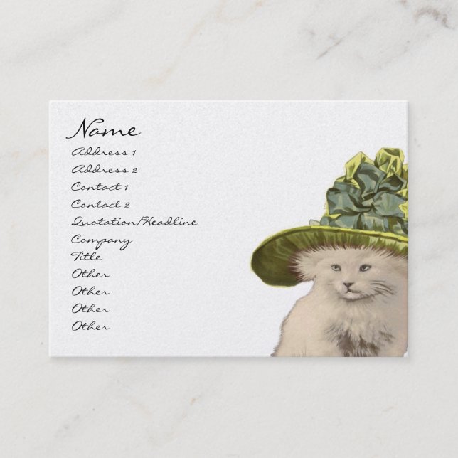 Fashion Diva Vintage Kitty Cat Business Cards Lime (Front)