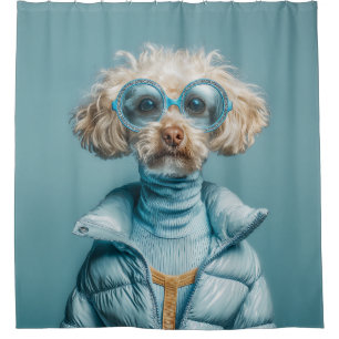 Fashion Dog In Blue Outfit Shower Curtain