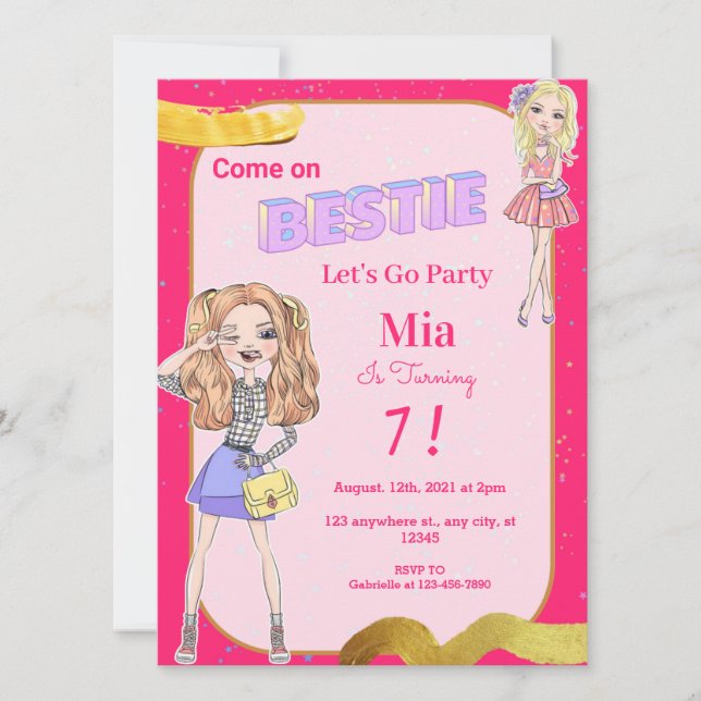 Fashion Doll Bestie Birthday Party Invitation (Front)