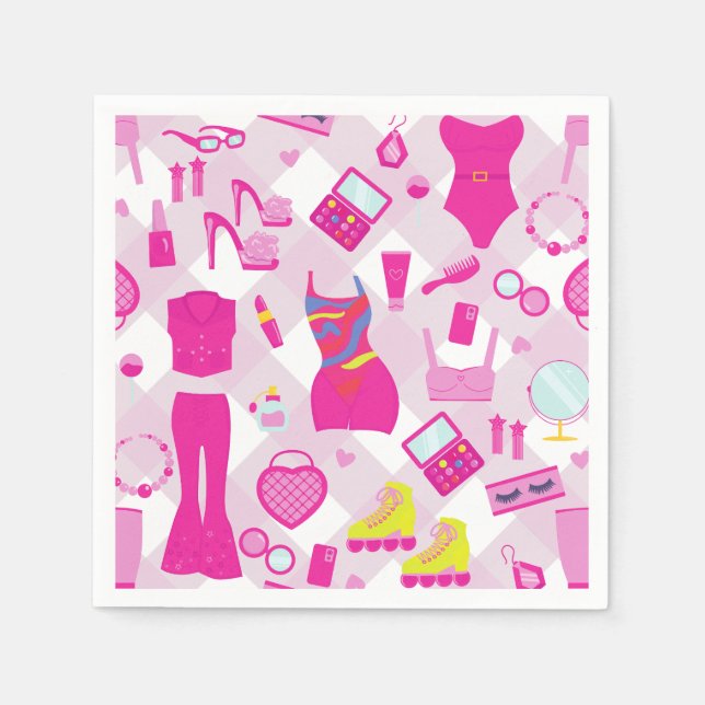 fashion doll clothes vintage 1990s pink gingham napkin (Front)