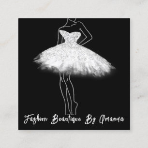 Fashion Dress Logo QR Code Glitter Gray Silver Square Business Card