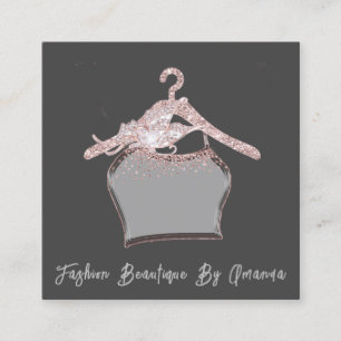 Fashion Dress Logo QR Code Grey Rose Glitter Square Business Card