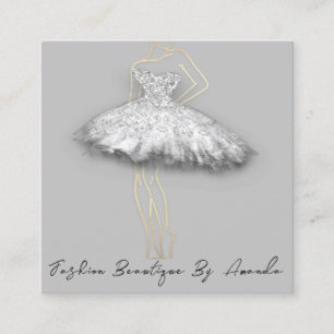 Fashion Dress Logo QR Code Silver Gray Gold Body Square Business Card