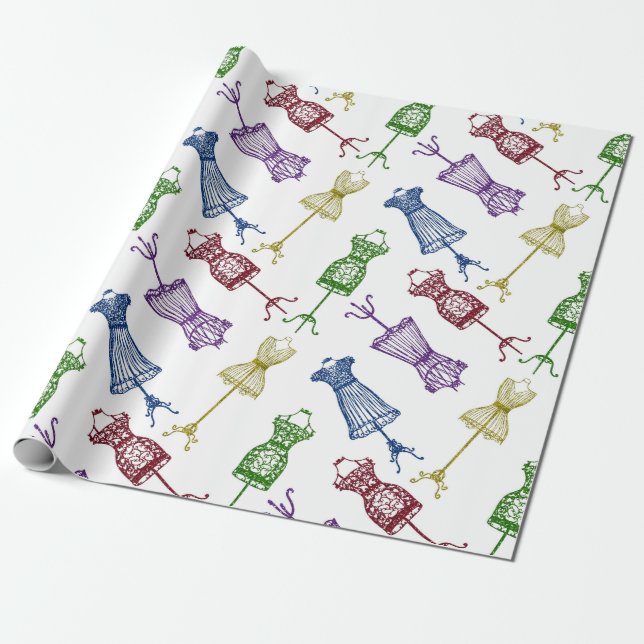 Fashion Dress Mannequins Glitter Wrapping Paper (Unrolled)