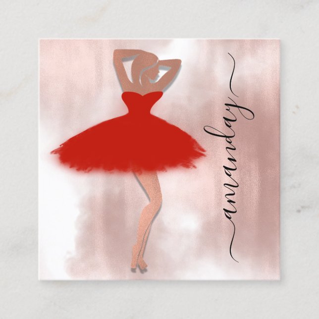 Fashion Event Shop Rose Red Dress QR Code White Square Business Card (Front)