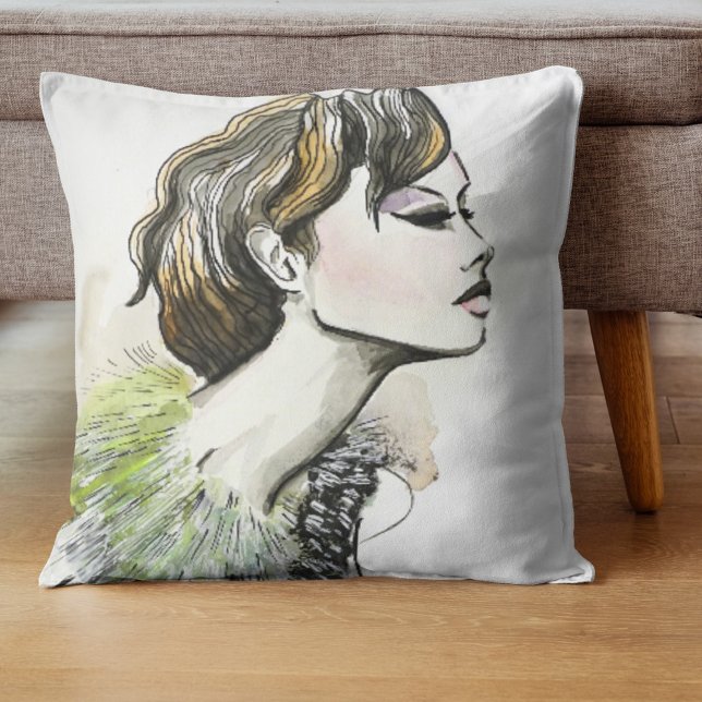 Fashion face woman portrait in green cushion (Creator Uploaded)