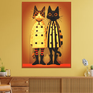 Fashion Felines – Quirky Cat Coats & Boots Canvas Print