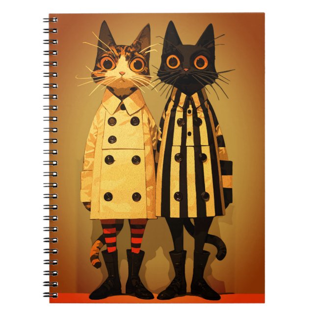 Fashion Felines – Quirky Cat Coats & Boots Notebook (Front)