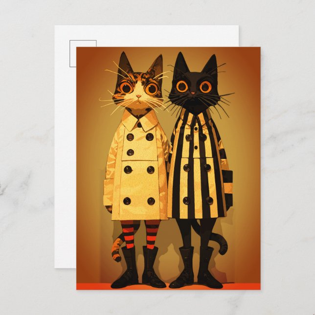 Fashion Felines – Quirky Cat Coats & Boots Postcard (Front/Back)
